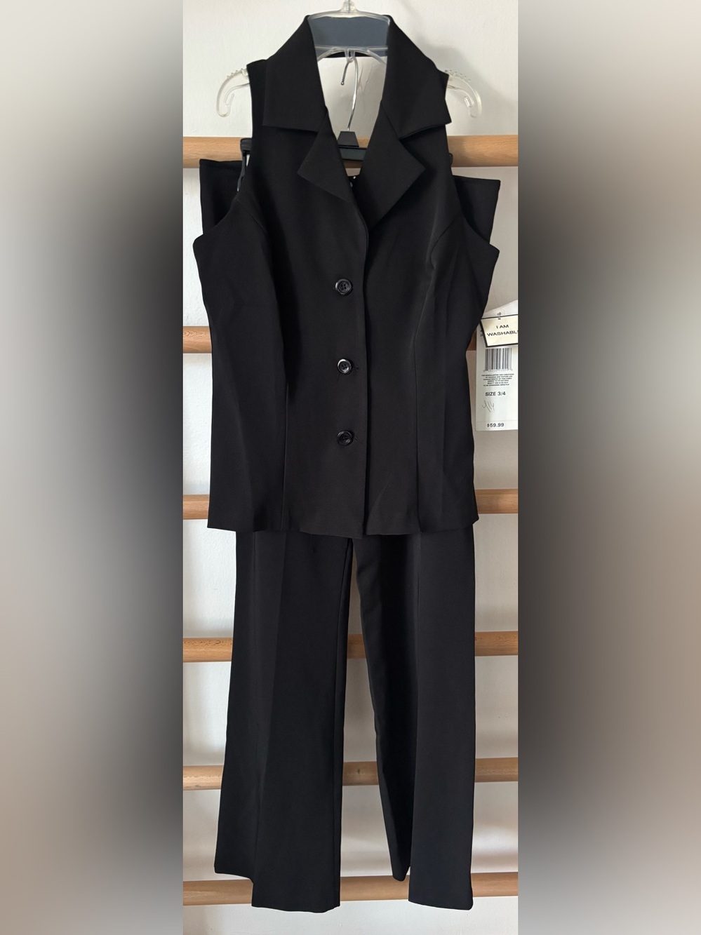 Women's Black Sleeveless Pantsuit - Classic Tailored Set
